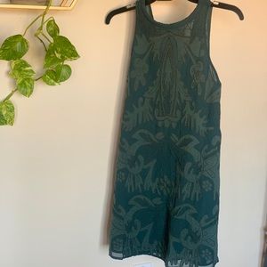 Green embroidered evening dress